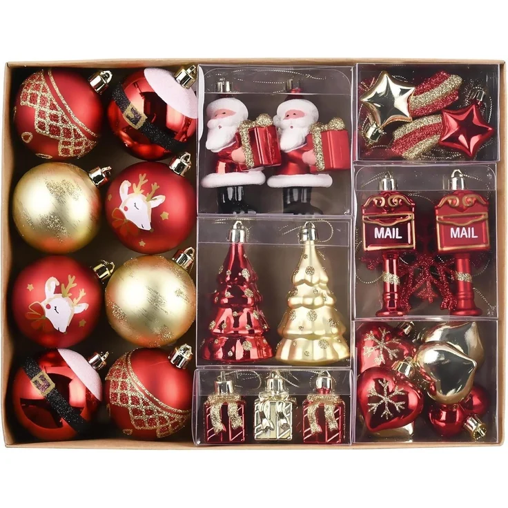 Valery Madelyn Weihnachtskugeln 40er Set Rot Gold Aufhänger – Bild 1