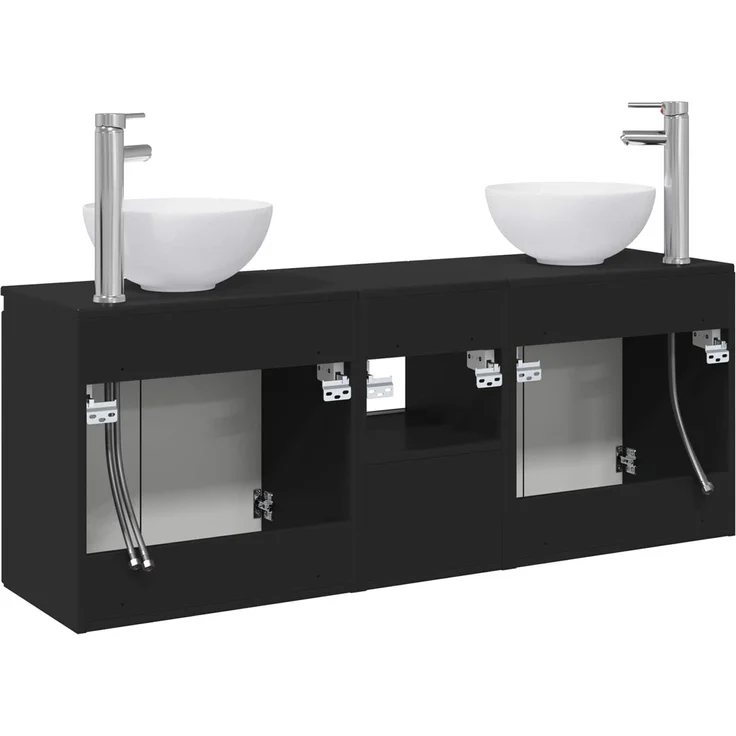 vidaXL Wandhängendes Badezimmerschrank-Set 3 stk. Schwarz 3405628 – Bild 8