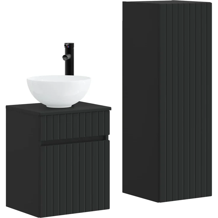 vidaXL Badezimmerschrank-Set 2 stk. Schwarz 33 x 34,5 x 100 cm 3406134 – Bild 2