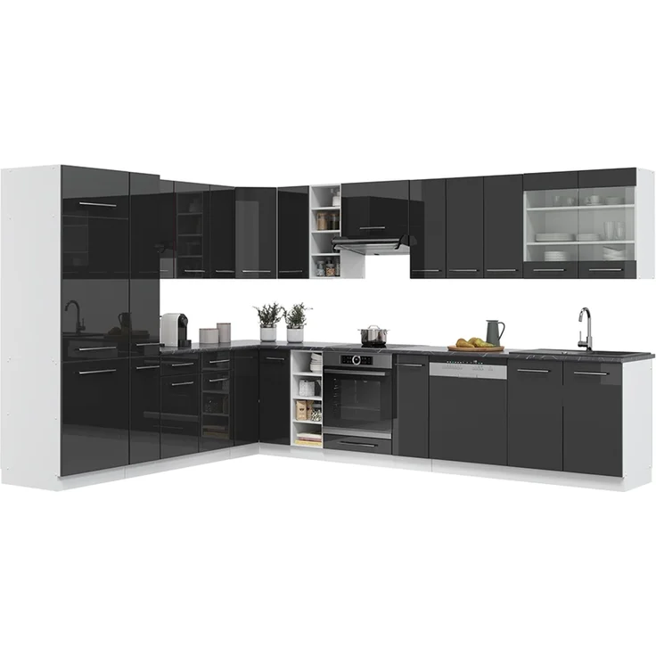 Eckküche Fame-Line Anthrazit Hochglanz/Weiß 347 x 257 cm, AP Eiche Vicco – Bild 6