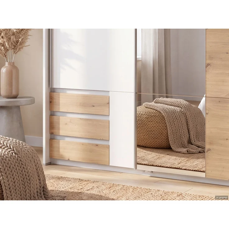 Schwebetürenschrank 2trg. Kleiderschrank 138 cm Weiß Eiche Spiegel Passepartout – Bild 4
