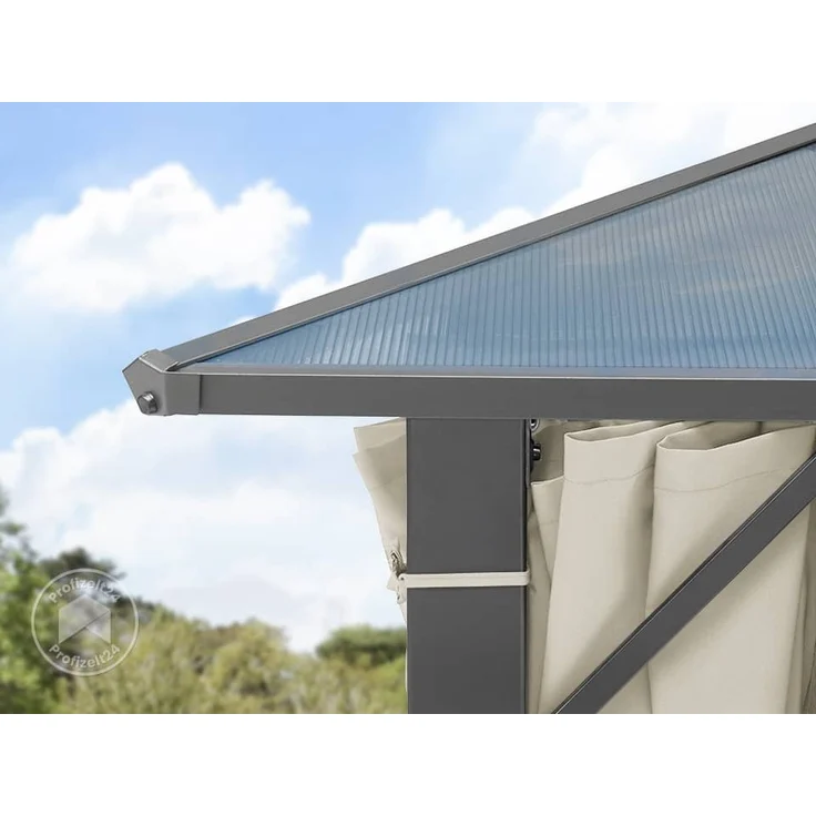 TOOLPORT Gartenpavillon 3x3 m Polycarbonat Dach ca. 6 mm - Hardtop Pavillon mit 4 Seitenteilen und Moskitonetzen in crème – Bild 6