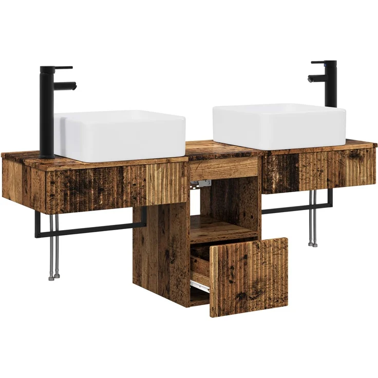 vidaXL Badezimmerschrank-Set 3 stk. Altholz 130 x 41 x 80 cm 3405605 – Bild 4