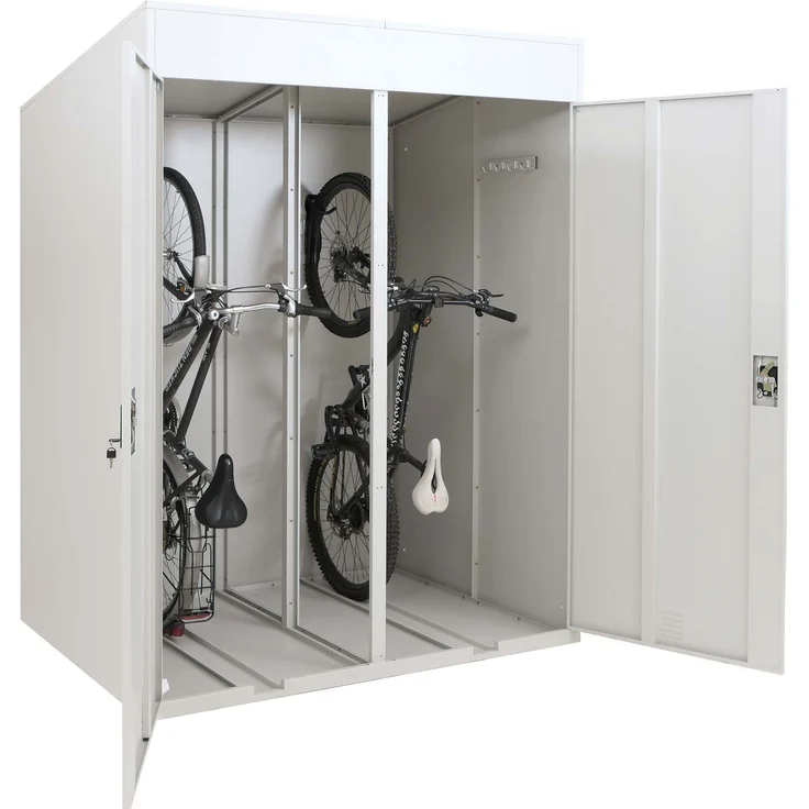 2er-Fahrradgarage HWC-H66b, Fahrradbox Fahrradunterstand abschließbar Metall 213x158x125cm ~ hellgrau – Bild 1