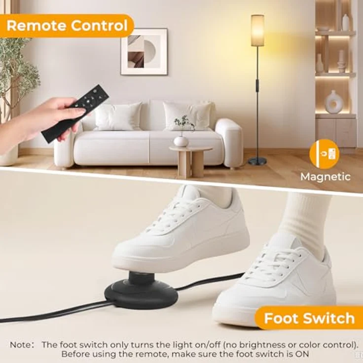 YICAIZI LED Stehlampe Wohnzimmer Dimmbar, 171.5cm Moderne Stehleuchte inklusive 12W E27 Glühbirne, 3 Farbtemperaturen, Grauer Lampenschirm, Fernbedienung und Fußschalte (Grau) – Bild 5