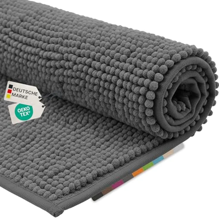 NYVI Badematte WC Vorleger NYVISpa Chenille Badvorleger, Höhe 20 mm, Polyester, Rutschfest, Saugfähig, Schnell Trocknend, Fußbodenheizung geeignet – Bild 1