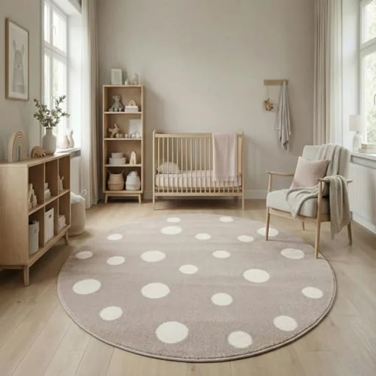 Jimri Kinderteppich DOTS l Pünktchen Gepunktet | Farbe: Beige Blau Rosa | Kinderzimmer/Jugendzimmer – Bild 4