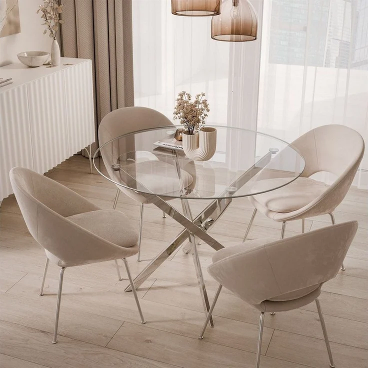 Lookway Esstisch CRISTAL 100 cm Runder Esstisch mit Glasplatte, Durchmesser Ø 100 cm – Bild 2
