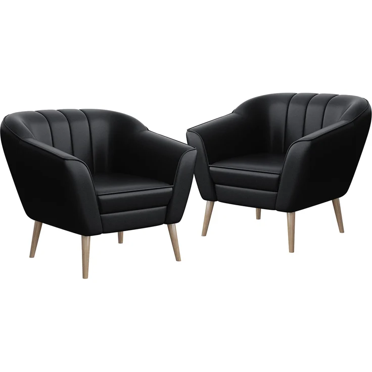 MEBLINI Sessel-Set KAIA 1+1 - Schwarz Kunstleder - für Wohnzimmer - Mini Lounge für zwei Personen - Sitzgarnitur - Polstergarnitur – Bild 1