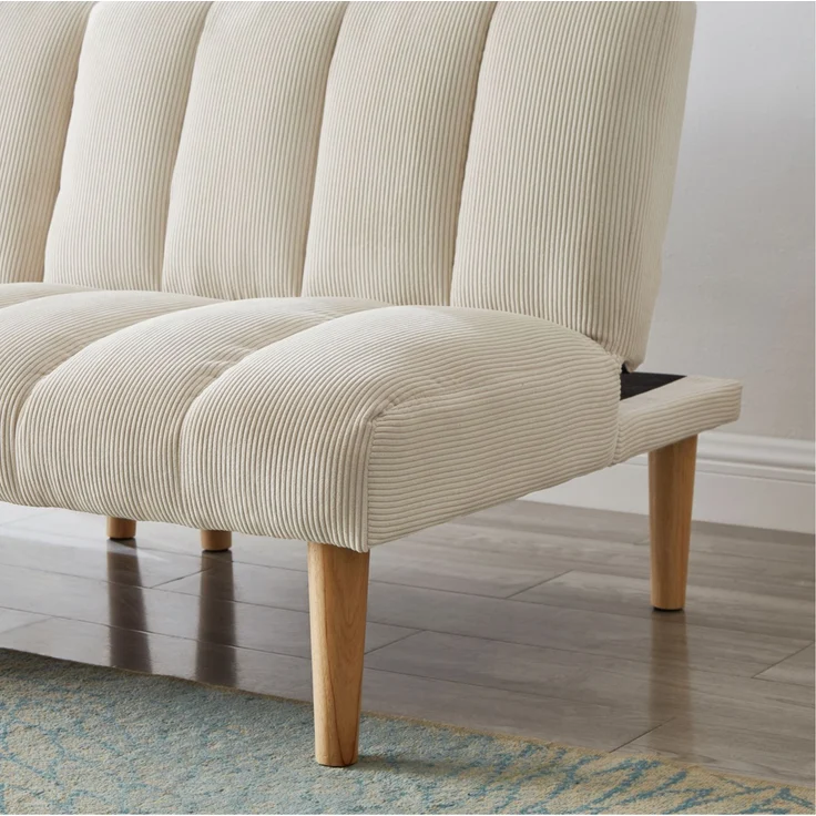 Schlafsofa aus Cord mit 3-fach verstellbarer Rückenlehne, 167x82x72 cm, Beige – Bild 9
