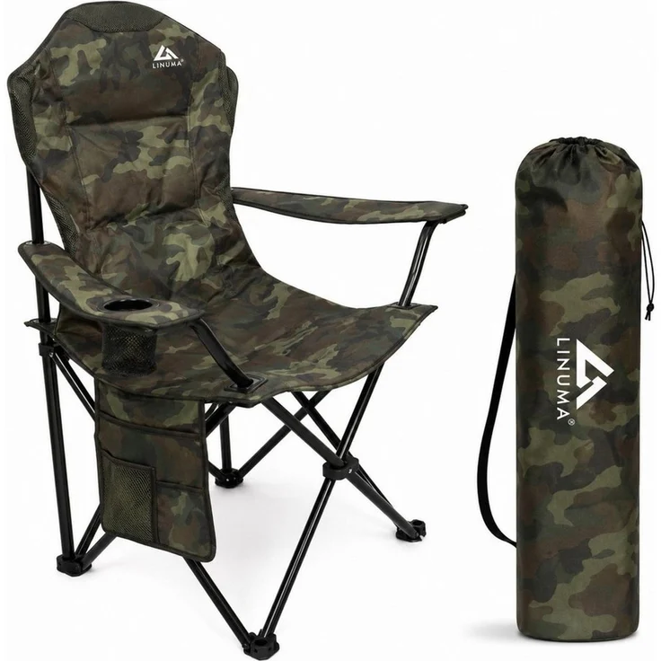 LINUMA Campingstuhl faltbar mit extra großem Getränkehalter, stabiler Klappstuhl schwarz (1 St), Faltbarer Campingstuhl mit XL-Getränkehalter für Festival & Outdoor – Bild 1
