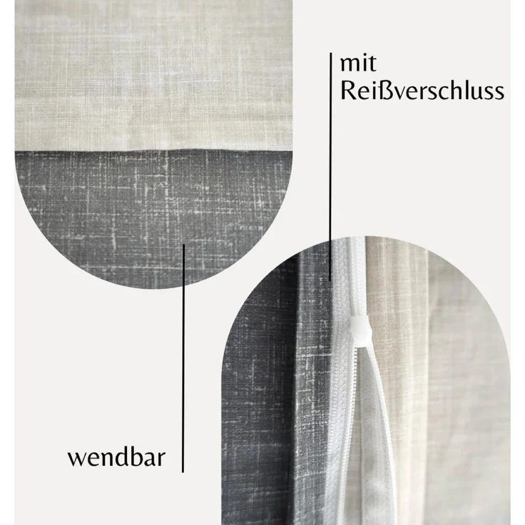 Renforce Wendebettwäsche mit Reißverschluss - Bettwäsche aus 100% Baumwolle, Grau 135x200 cm + 80x80 cm – Bild 3