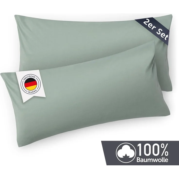 Blumtal Jersey Kissenbezug 40x70 im 2er Set - Oeko-TEX zertifizierte Kopfkissenbezüge 40x70 aus 100% Baumwolle - weiche Kissenhülle für Kissen 40x70 cm mit Reißverschluss - Hellgrün – Bild 2