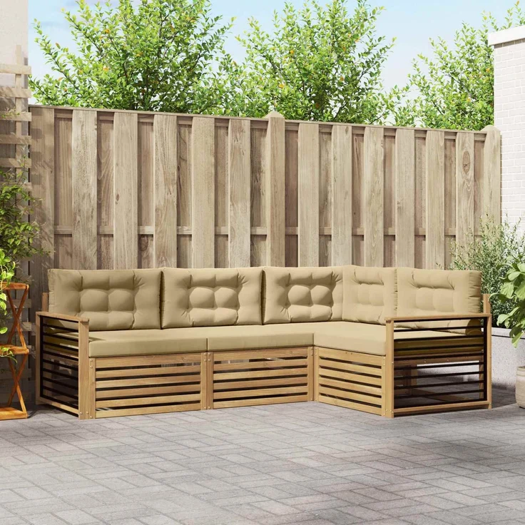 vidaXL Outdoor-Sofagarnitur 4 stk. 4-Sitzer Weiß und Beige Polyester 3390418 – Bild 1