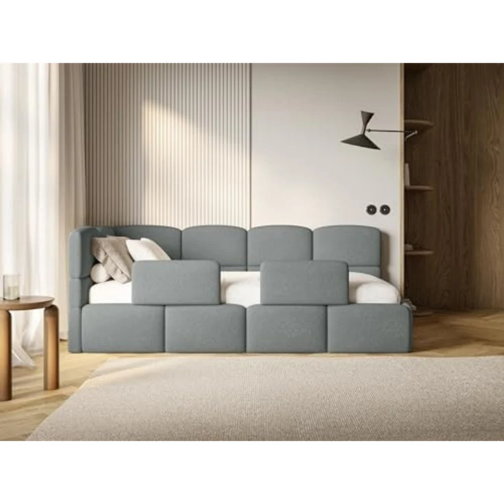 Selsey 'Cloudy' Kinderbett 120 cm, Bettkasten, 2x Rausfallschutz, Chenille, links, Dunkelgrau – Bild 2