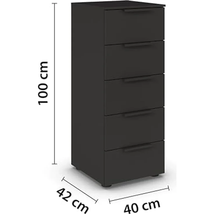 Rauch Möbel Flipp, Kommode für Schlafzimmer, Kinderzimmer, Wohnzimmer, Jugendzimmer, Flur, Garderobe, 5 Schubladen, mit Softclose Funktion, Farbe Schwarz, Breite 40 cm – Bild 3