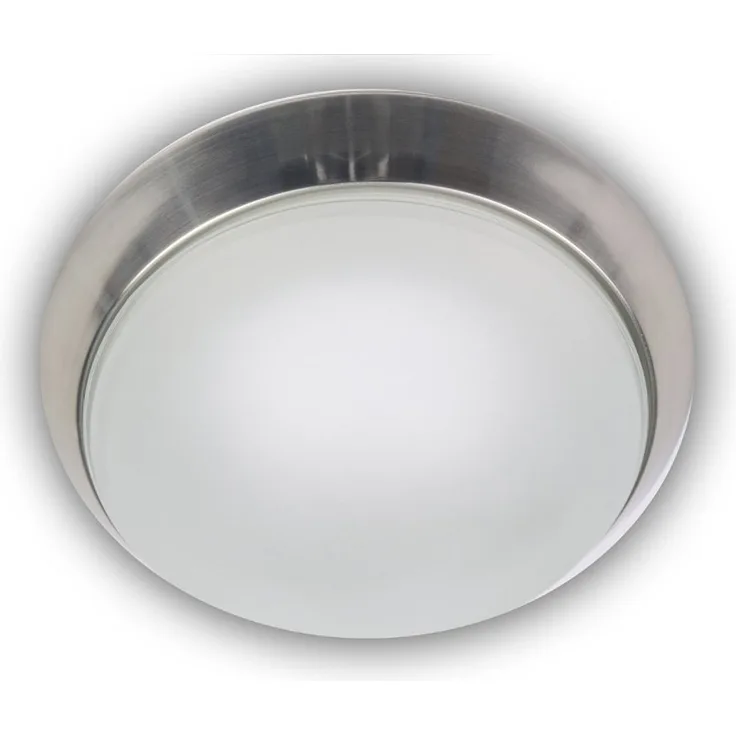 Deckenleuchte, Glas Weiß mit Klarrand, Dekorring Nickel matt, Ø 25cm