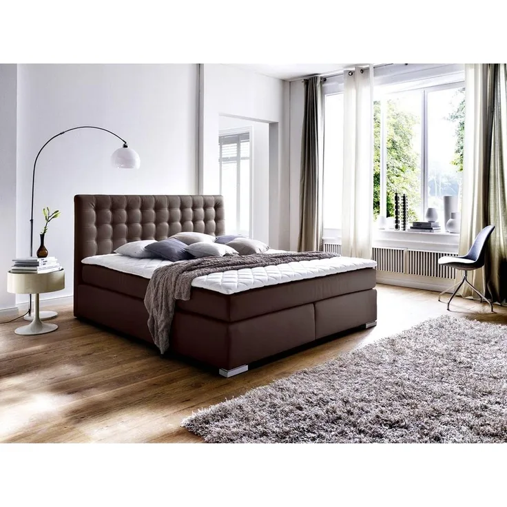 Boxspringbett 180x200 cm LORETO-114 in Kunstleder Braun, Härtegrad H2 - H3