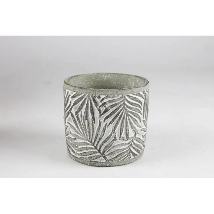 8x Blumentopf Zement antikgrünes Blattmuster 13x12cm