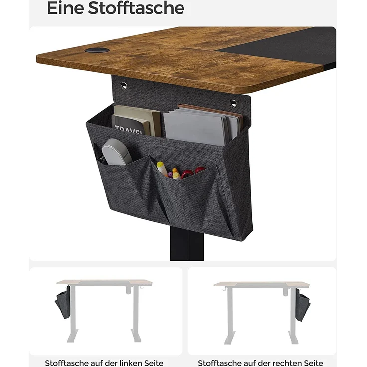 SONGMICS Höhenverstellbarer Schreibtisch, elektrisch, stufenlos verstellbar, gespleißte Platte, 4 Höhe gespeichert, Stofftasche, 140 x 60 x (72-120) cm, aus Stahl, vintagebraun-schwarz LSD016X01 – Bild 7