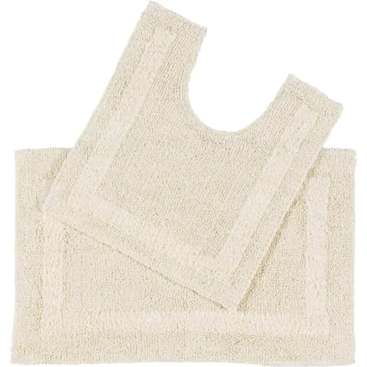 Homescapes Badematten-Set Creme, 2-teilig mit flauschiger Badematte 50x80 cm & WC-Vorleger 50x55 cm, Baumwolle, Wende-Design – Bild 1