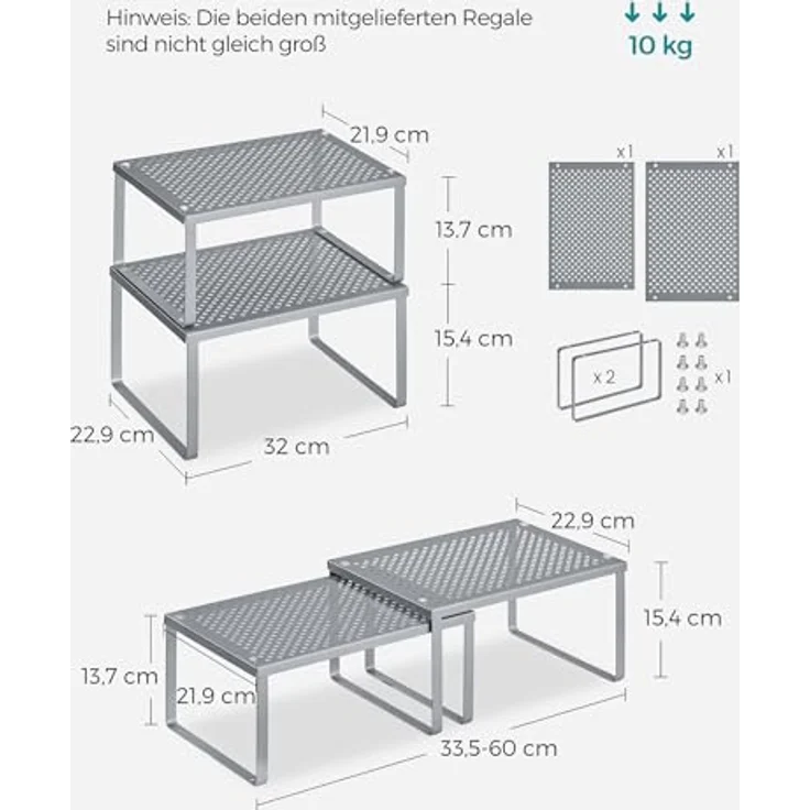 Songmics Gewürzregal, 4er Set, Küchenregal, Küchen-Organizer, Küche, Gewürzhalter, erweiterbar, stapelbar, kleines Regal, Metall, silbern KCS006S01 – Bild 7