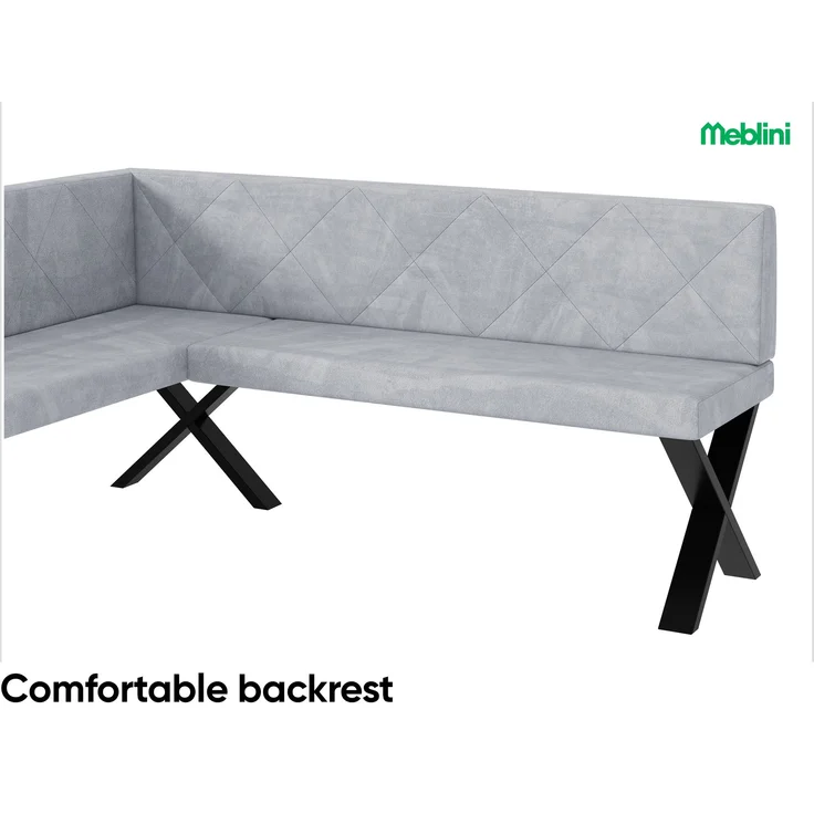 MEBLINI Eckbank für Esszimmer - Küchenbank - Essecke - Sitzecke Küche - ERIC - X-Beine 128x168x87cm Links - Hellgrau Samt – Bild 5