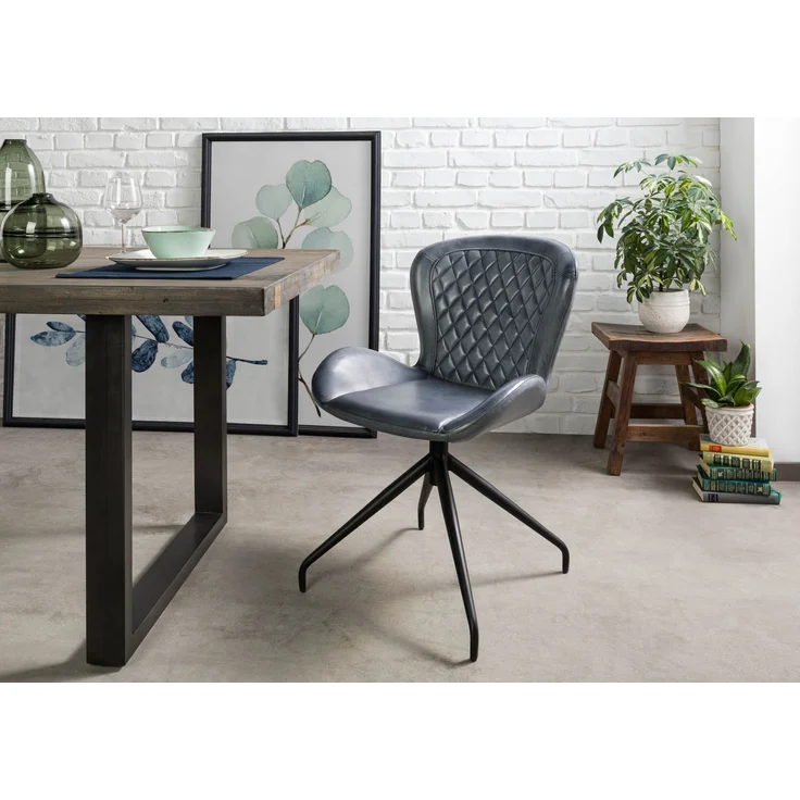 Stuhl Echtleder 61x52x86 blau IRON LABEL #512 – Bild 9