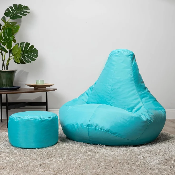 Bean Bag Bazaar Gaming Sitzsack „Recliner“, Gamer Sitzsack für Erwachsene und Kinder, Indoor Outdoor Sitzsack Sessel Gaming mit Füllung (Sitzsack + Hocker, Türkis) – Bild 4