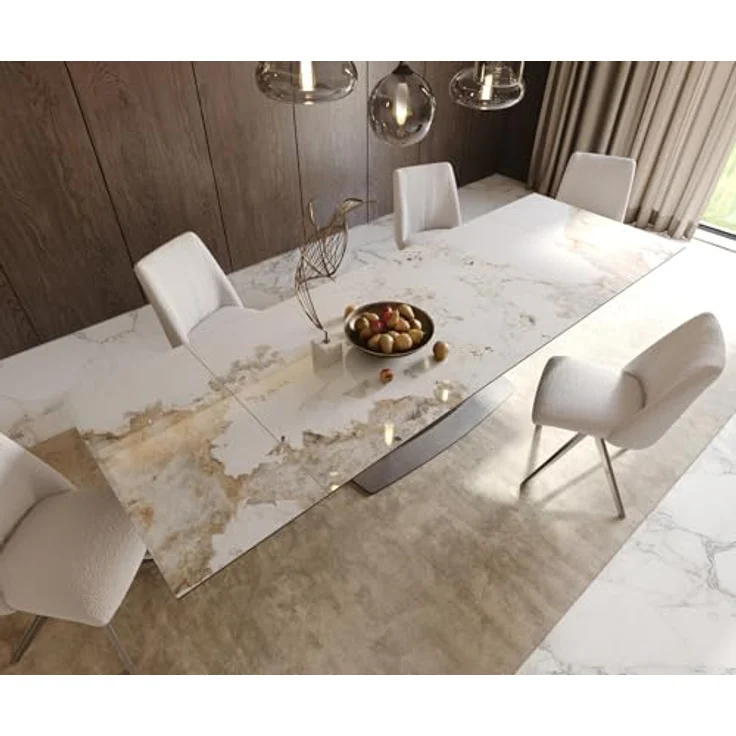 Esstisch Edge 200-300x100 Keramik Minas Melange Weiß-Beige Wave Edelstahl ausziehbar – Bild 7