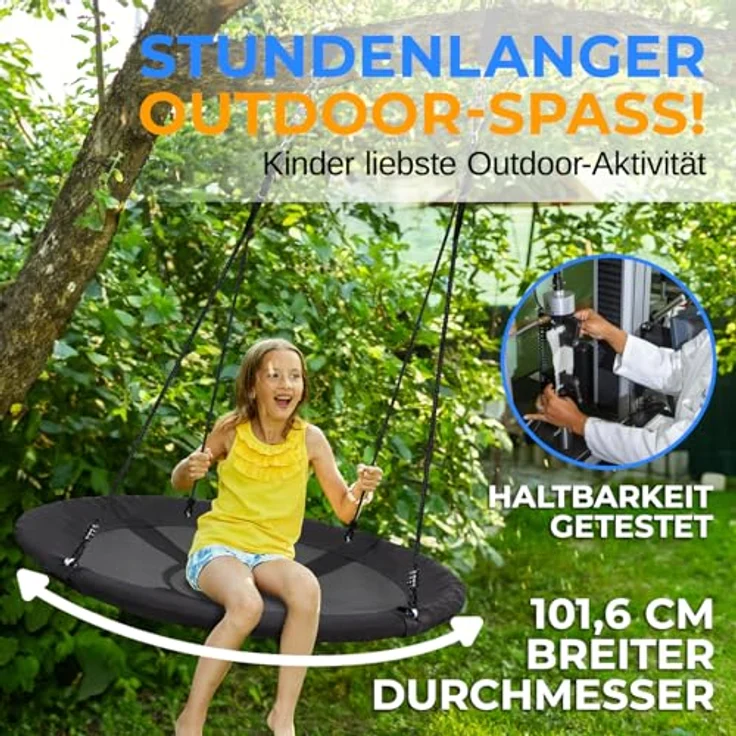 SereneLife Nestschaukel Schwarz 100 cm – Runde Hängeschaukel für Kinder & Erwachsene mit gepolstertem Rahmen & wetterfestem Stoff Für Garten & Zimmer, 270 kg tragbar, Spielspaß & Entspannung – Bild 3