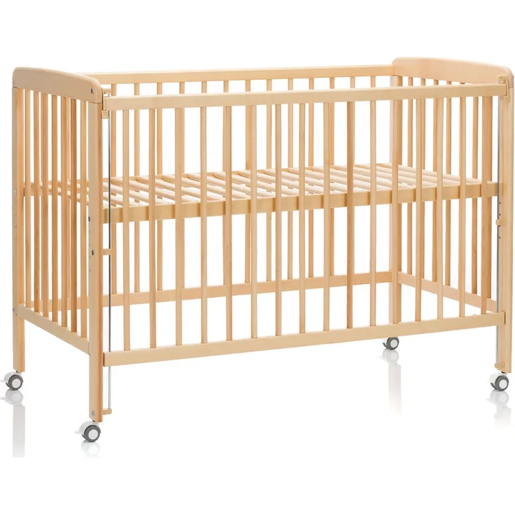 Fillikid Beistellgitterbett Nena, massivem Buchenholz, 4 feststellbare Rollen, 60 x 120 cm, Natur