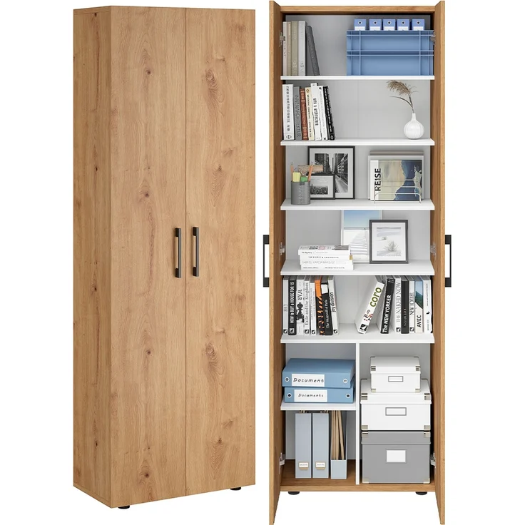 Bellamio 'Apol' Mehrzweckschrank, Eichenoptik, 176x33x60 cm, Aktenschrank mit 8 Ablagefächern – Bild 1