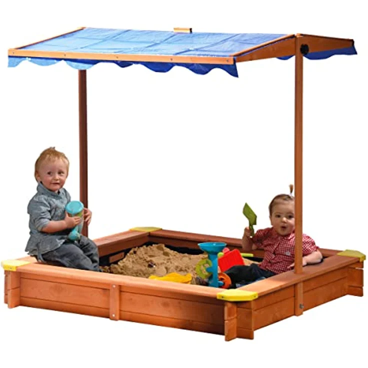 dobar 94350FSC - Sandkasten aus FSC-Holz, Dach höhenverstellbar und neigbar mit UV 801-Schutz inklusive Bodenplane, 117 x 117 x 117 cm – Bild 2