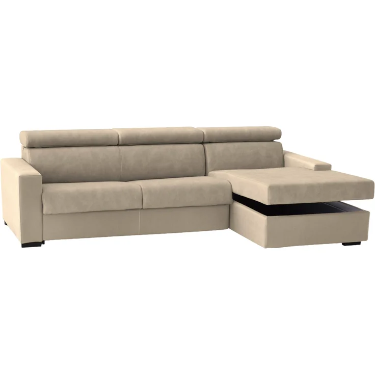 Dmora Sofa mit Halbinsel Ameno, Ecksofa mit rechter Chaiselongue aus Stoff, Standardarmlehnen, 100 % Made in Italy, 280 x 95 x 85 cm, Beige – Bild 6