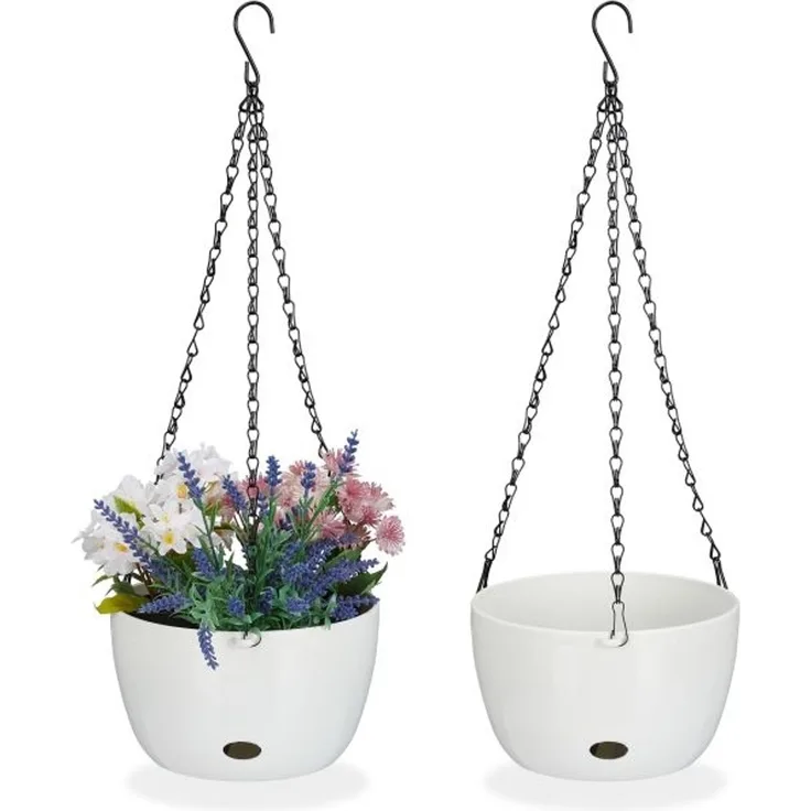 Relaxdays 2 Blumenampeln mit Wasserspeicher - M
