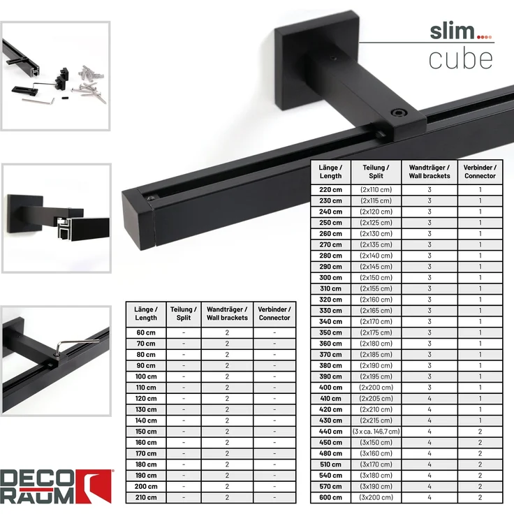 Deco-Raum® Gardinenschiene Cube | Länge: 600cm | Material: Aluminium | Farbe: Schwarz – Bild 3