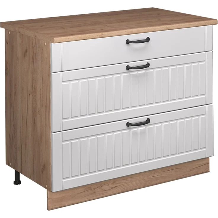 Küchenunterschrank Fame-Line Weiß Landhaus/Goldkraft Eiche 100 cm, AP Eiche Vicco – Bild 1