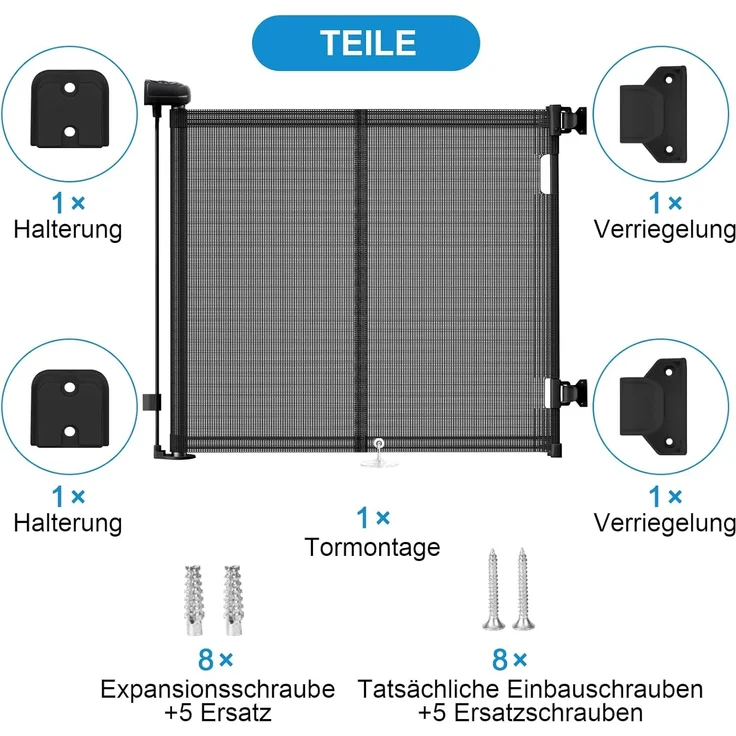 Reppenschutzgitter Ausziehbare für Babys,0-140 cm,83 cm Hoch Baby Absperrgitter Treppenschutzrollo,Einhändig Bedienbar,Geeignet für Treppen/Türen/Innen & Außen türschutzgitter (140cm/schwarz) – Bild 6