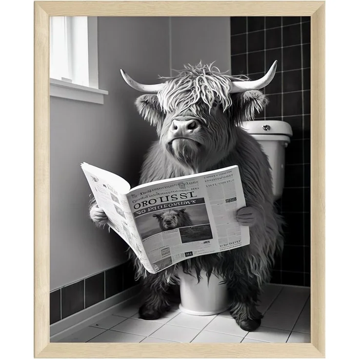 JUSTGOODMOOD Poster Premium ® Kuh Toilette Zeitung Poster · Lustig WC · ohne Rahmen, (1 St) – Bild 1