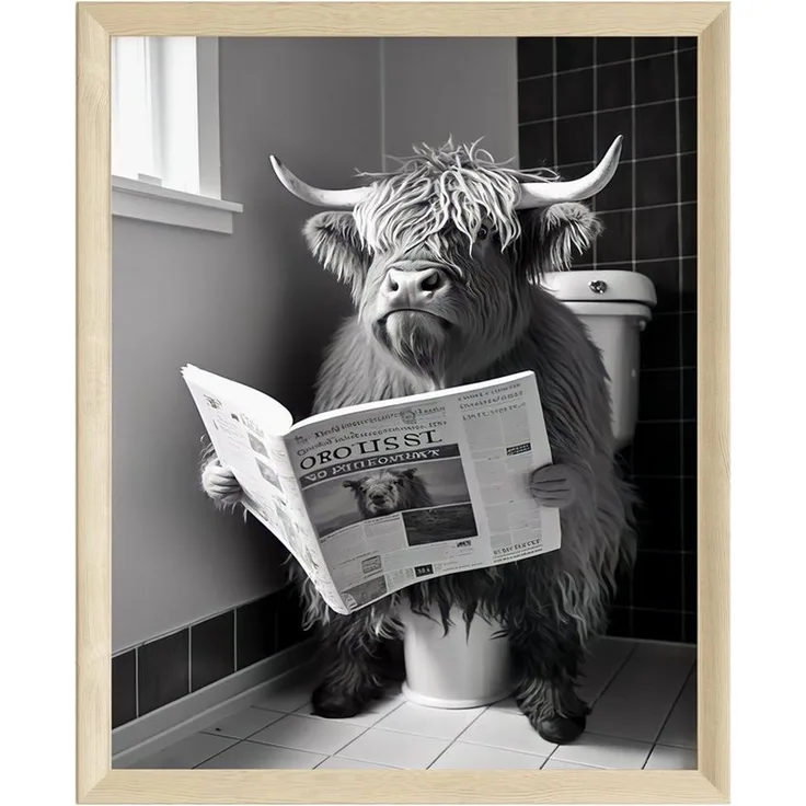 JUSTGOODMOOD Poster Premium ® Kuh Toilette Zeitung Poster · Lustig WC · ohne Rahmen, (1 St)