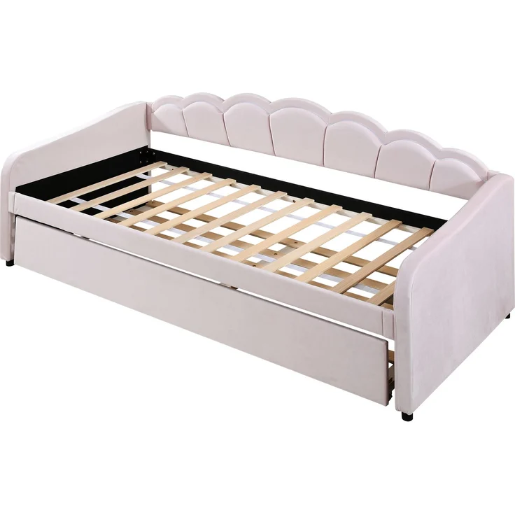 Ausziehbett 90/190–200×200 cm mit LED-Rückenlehne, Samt in Rosa, ohne Matratze – Bild 8
