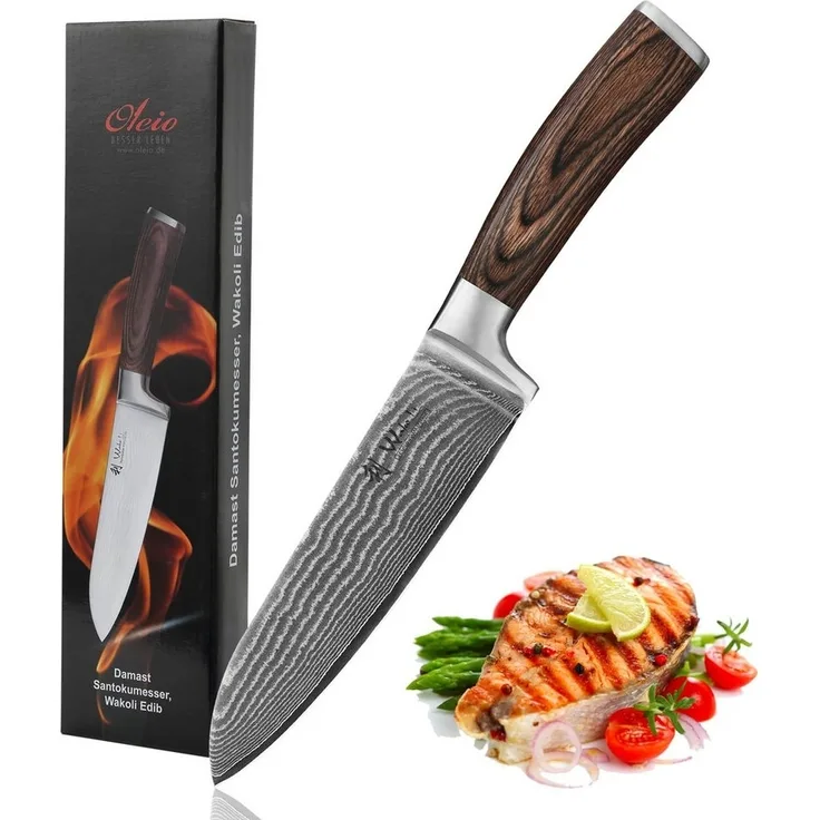 Wakoli Santokumesser EDIB Damast Santoku Messer I 17cm Klinge aus 67 Lagen Damaststahl I, VG10 Kern, 67 Lagen Damaststahl, Pakkaholzgriff, inkl. Geschenkbox