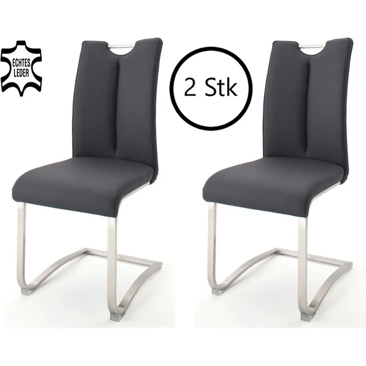 Esszimmerstuhl >Kerrin< (2-er Set) in Schwarz aus Echtleder - 45x102x58 (BxHxT)