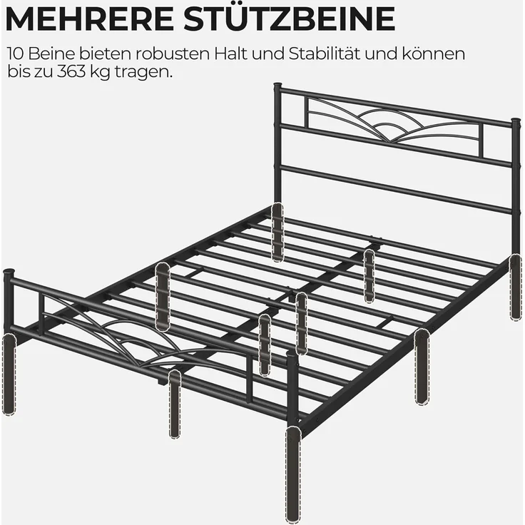 Yaheetech Metallbett mit Lattenrost, Wolkenmuster, Schwarz, 140x200 cm – Bild 4