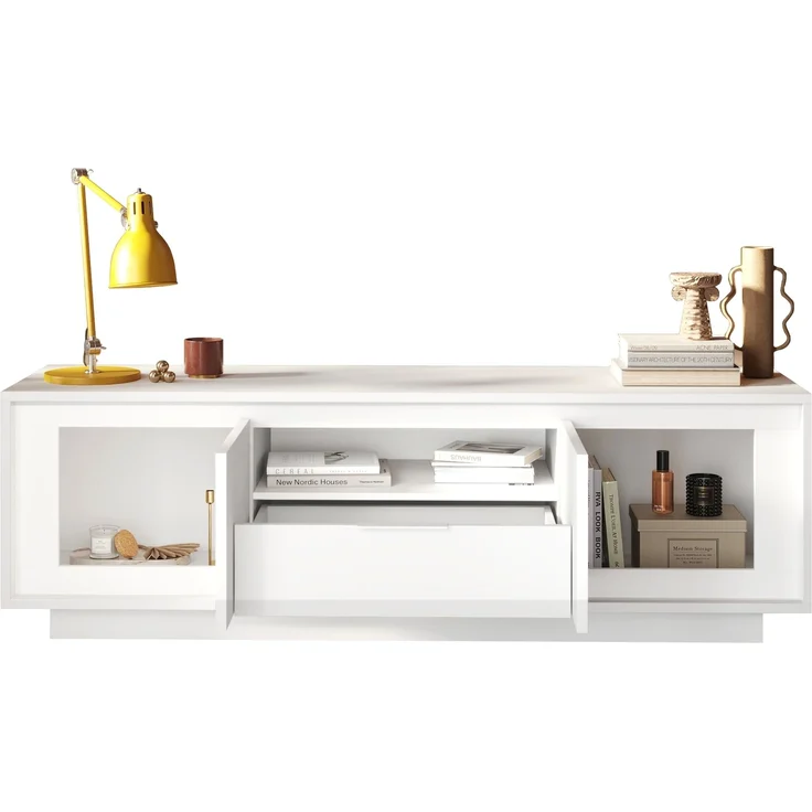 Lowboard >Siena< 2 Türen, 1 Schub, 1 Fach, Weiss Lack matt - 180x58x50 (BxHxT) – Bild 4