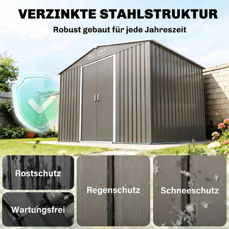 JARDJ Geräteschuppen mit Schiebetüren 2,77 x 1,95 x 1,92cm Metall Grau – Bild 6