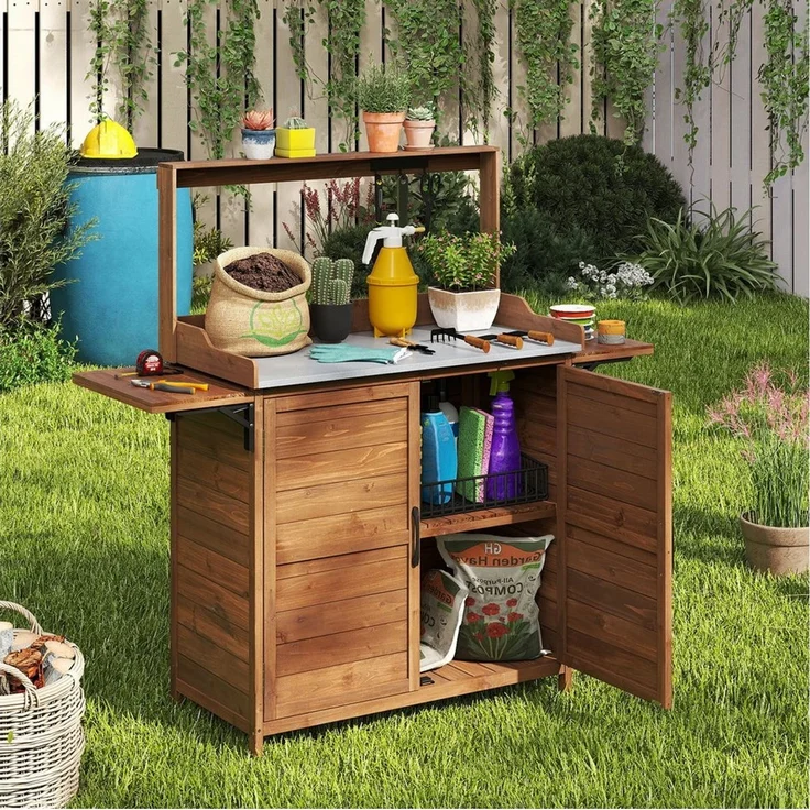 COSTWAY Pflanztisch (1-St), Gärtnertisch, Blumentisch, mit klappbarer Seitentische – Bild 2