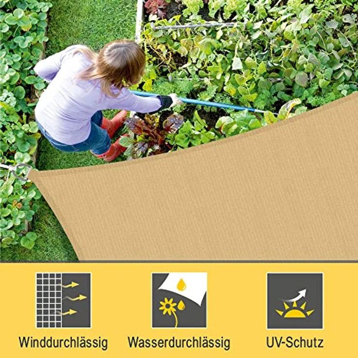 Sol Royal SolVision HS9 - Sonnensegel rechteckig 4x5 m HDPE Atmungsaktiv & UV Schutz Sonnenschutz für Terrasse, Balkon, Pool und Garten – Sonnensegel 400x500 cm Schattennetz Sand – Bild 3