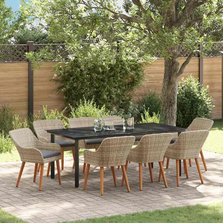 vidaXL Garten Essgruppe 9 stk. Hellgrau Poly-Rattan 3261718 – Bild 1